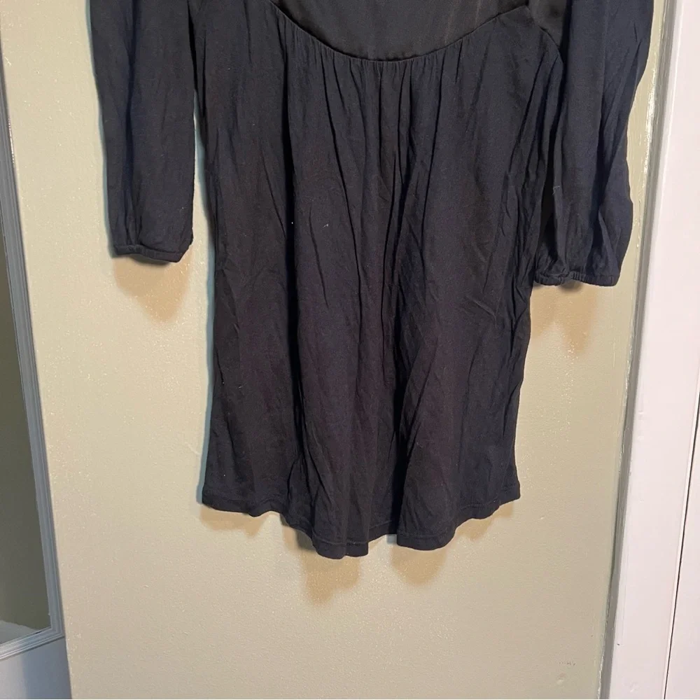 Loft Women's Size Small Square Neck Blouse Puff Sleeve Black Satin Trim Modal